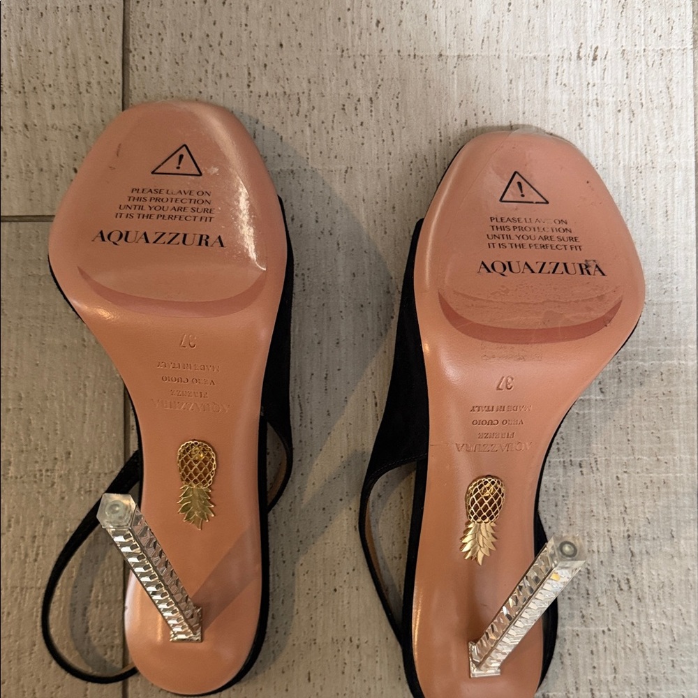 BRAND NEW. NEVER WORN Aquazzura Black Suede Slingback Heeled Sandals - Picture 4 of 6